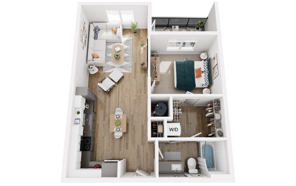 Platform 1.1 - 1 bedroom floorplan layout with 1 bathroom and 694 square feet (3D)