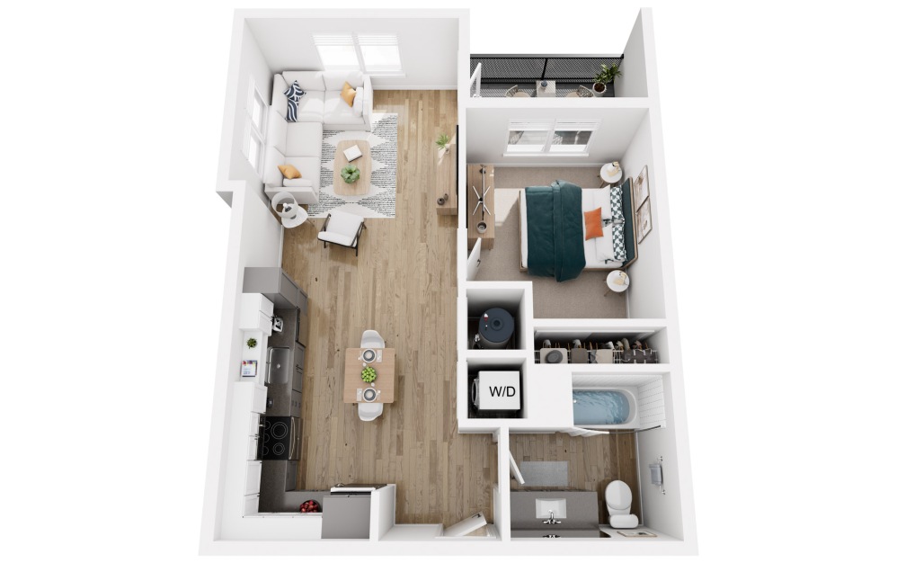 Platform 1.2 - 1 bedroom floorplan layout with 1 bathroom and 674 square feet (3D)