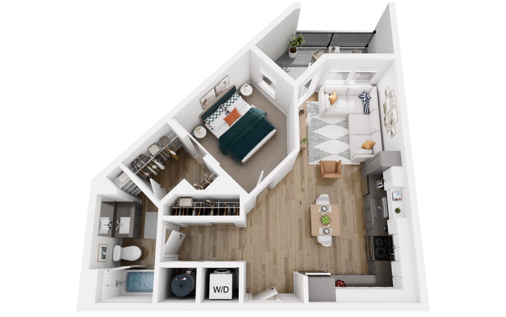 Platform 1.3 - 1 bedroom floorplan layout with 1 bathroom and 630 square feet (3D)