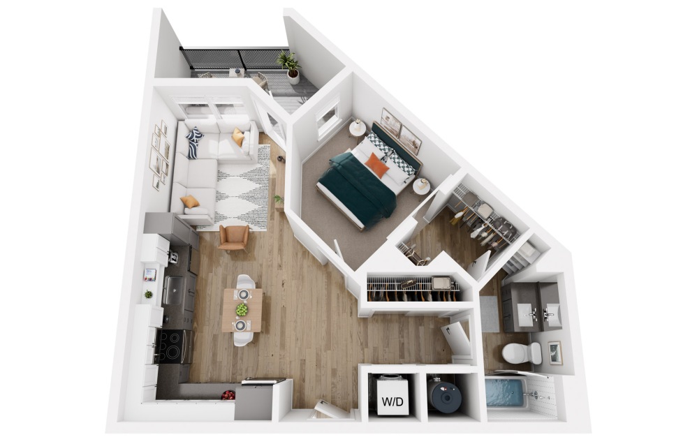 Platform 1.4 - 1 bedroom floorplan layout with 1 bathroom and 631 square feet (3D)