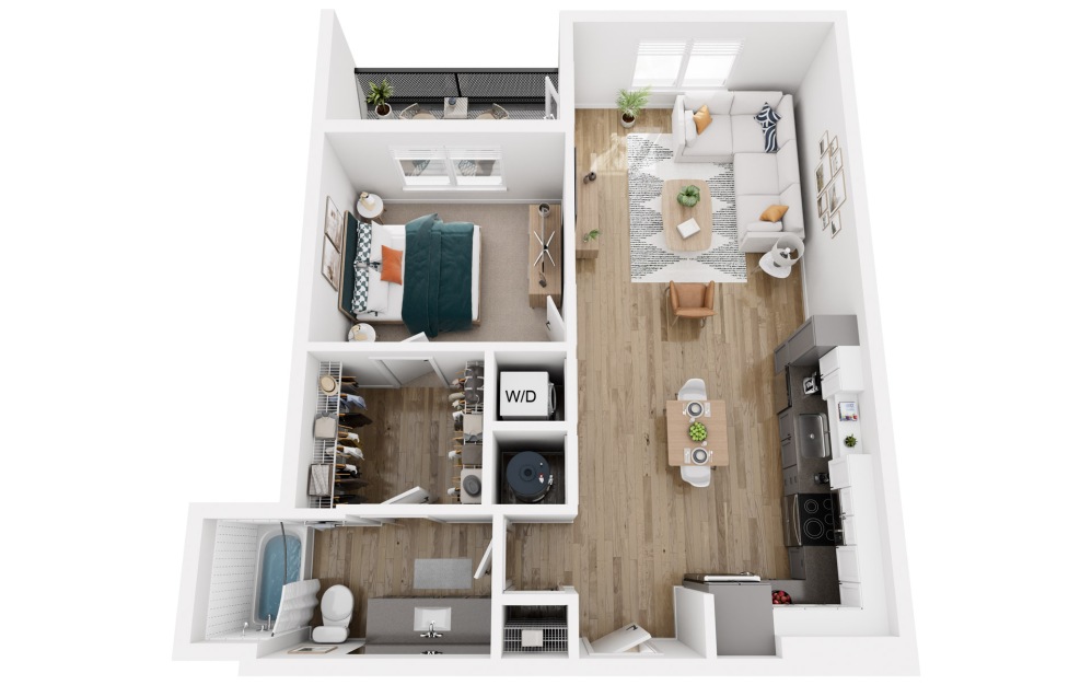 Platform 1.5 - 1 bedroom floorplan layout with 1 bathroom and 745 square feet (3D)