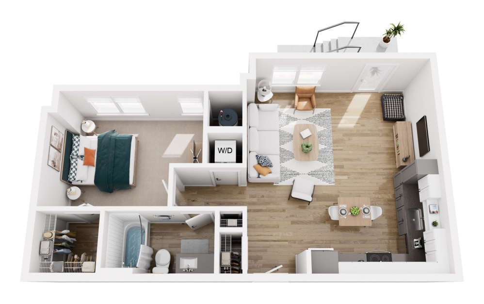 Platform 1.6 - 1 bedroom floorplan layout with 1 bathroom and 753 square feet (3D)