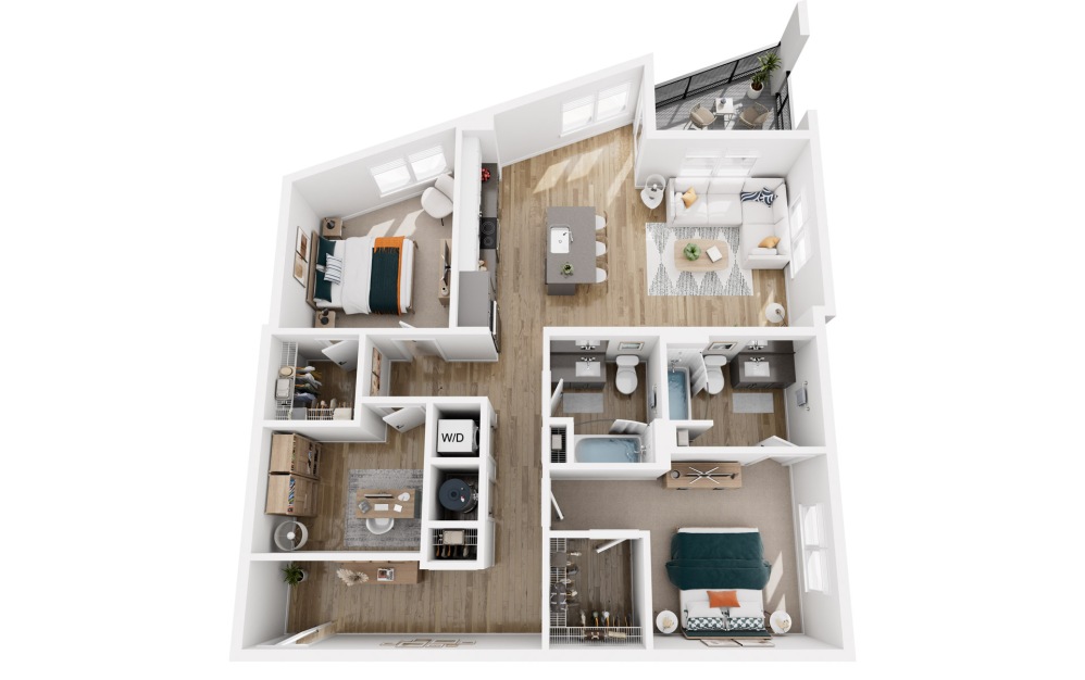 Platform 2.2 - 2 bedroom floorplan layout with 2 bathrooms and 1252 square feet (Floor 1)