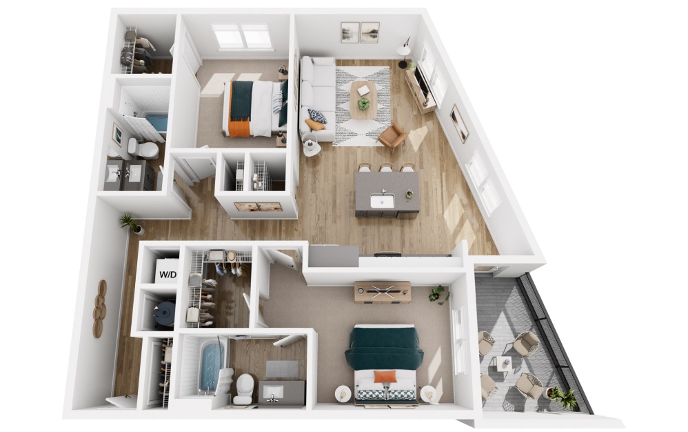Platform 2.3 - 2 bedroom floorplan layout with 2 bathrooms and 1156 square feet (Floor 1)
