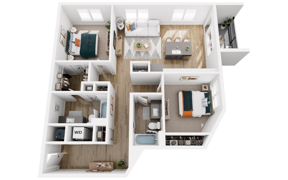 Platform 2.5 - 2 bedroom floorplan layout with 2 bathrooms and 1134 square feet (3D)