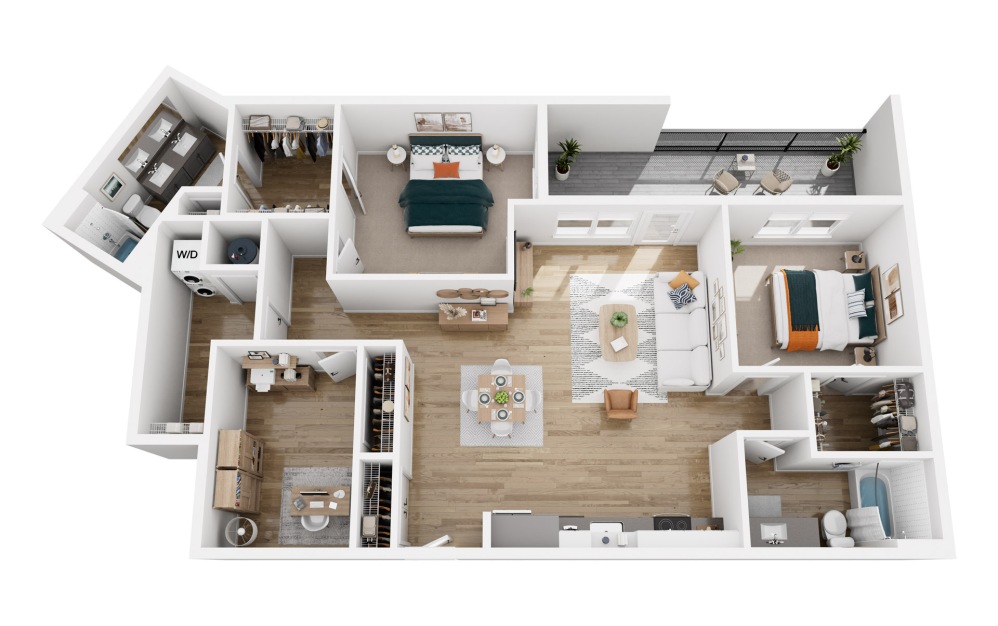 Platform 2.6 - 2 bedroom floorplan layout with 2 bathrooms and 1399 square feet (3D)