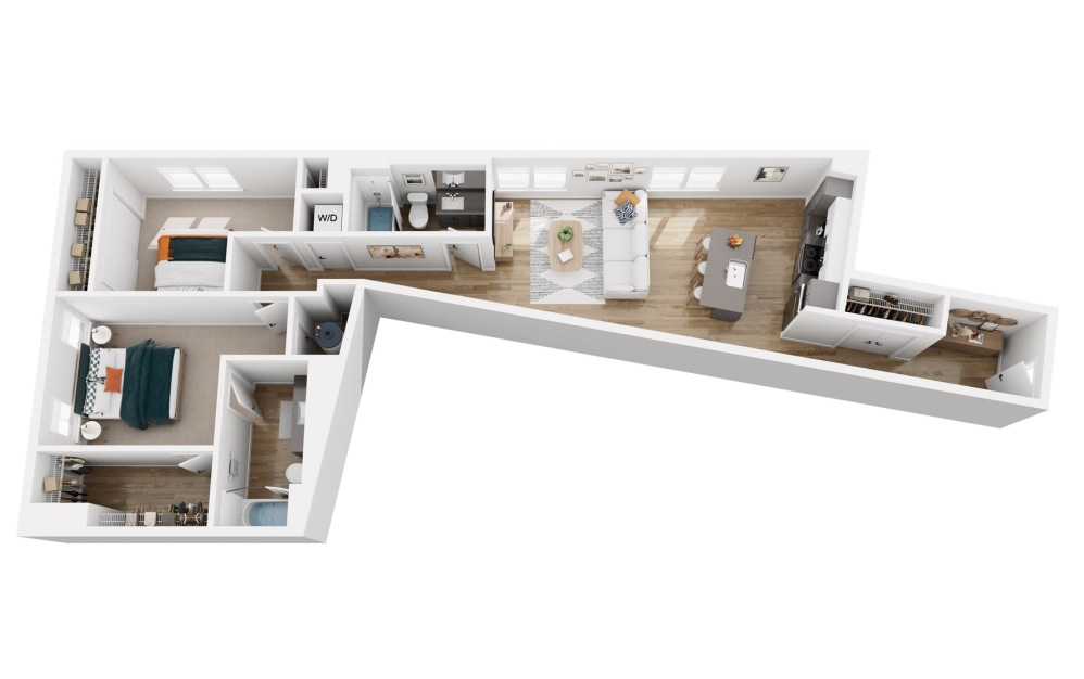 Platform 2.8 - 2 bedroom floorplan layout with 2 bathrooms and 1155 square feet (Floor 1)