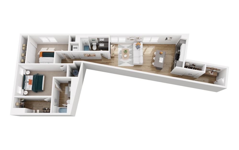 Platform 2.8 - 2 bedroom floorplan layout with 2 bathrooms and 1155 square feet (3D)