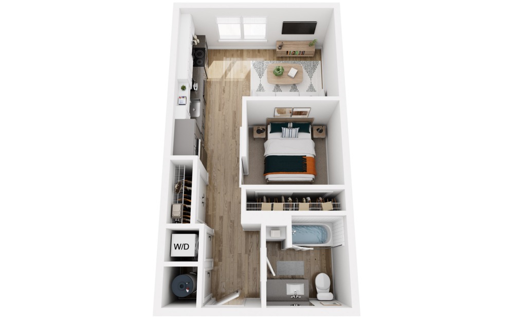 Platform S1 - Studio floorplan layout with 1 bathroom and 520 square feet (3D)
