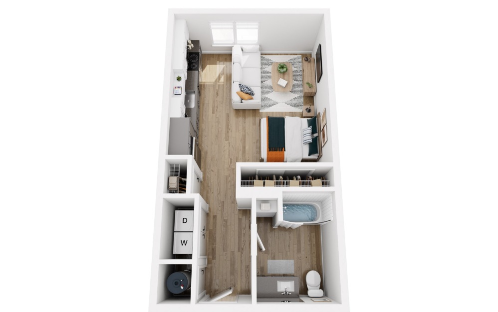 Platform S1a - Studio floorplan layout with 1 bathroom and 612 square feet (Floor 1)