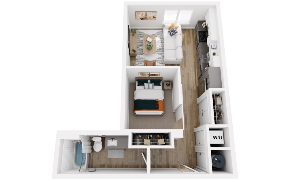 Platform S2 - Studio floorplan layout with 1 bathroom and 565 square feet (3D)