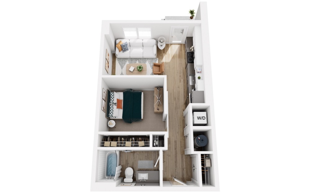 Platform S5 - Studio floorplan layout with 1 bathroom and 545 square feet (3D)