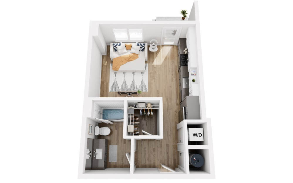 Platform S6 - Studio floorplan layout with 1 bathroom and 477 square feet (3D)