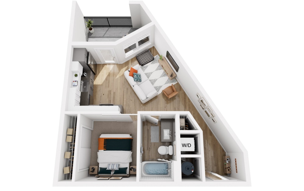 Platform S7 - Studio floorplan layout with 1 bathroom and 545 square feet (3D)